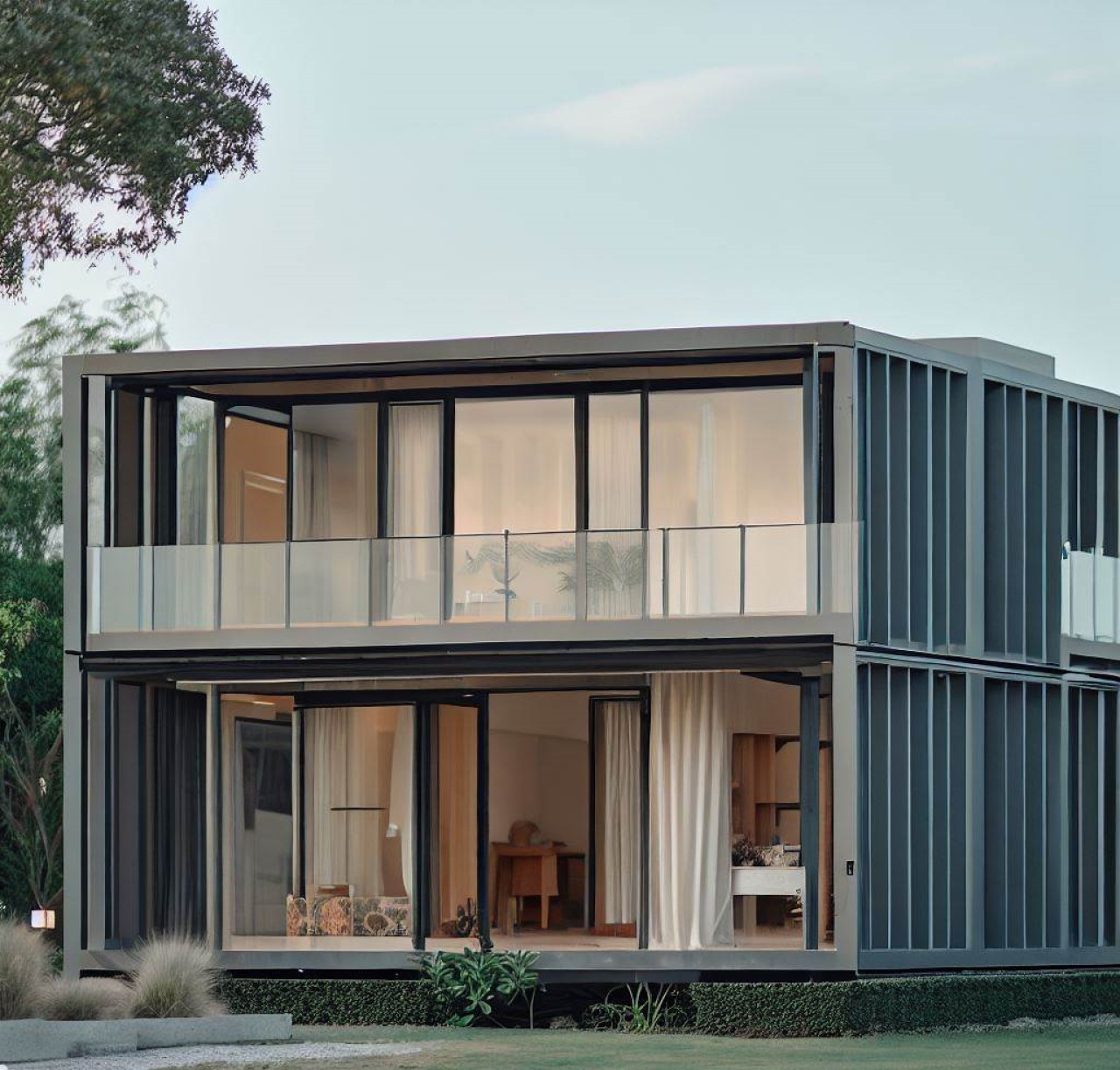 Casa prefabricada de diseño moderno y vanguardista, con líneas limpias y minimalistas