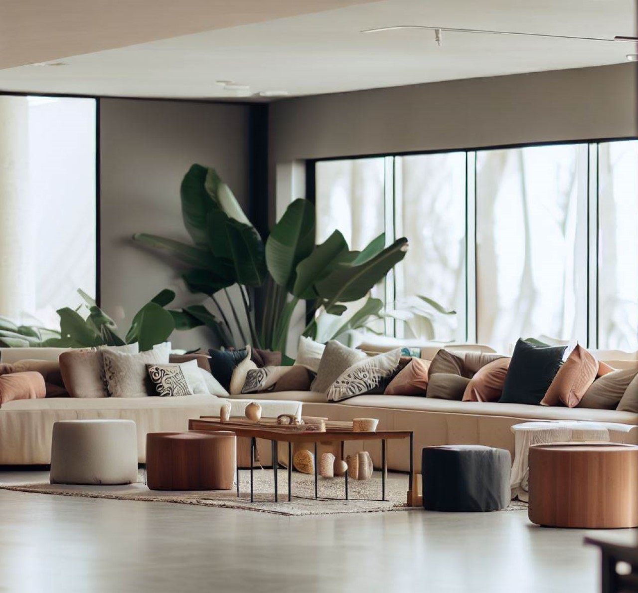 Moderno interior de espacio abierto con diseño sofá modular