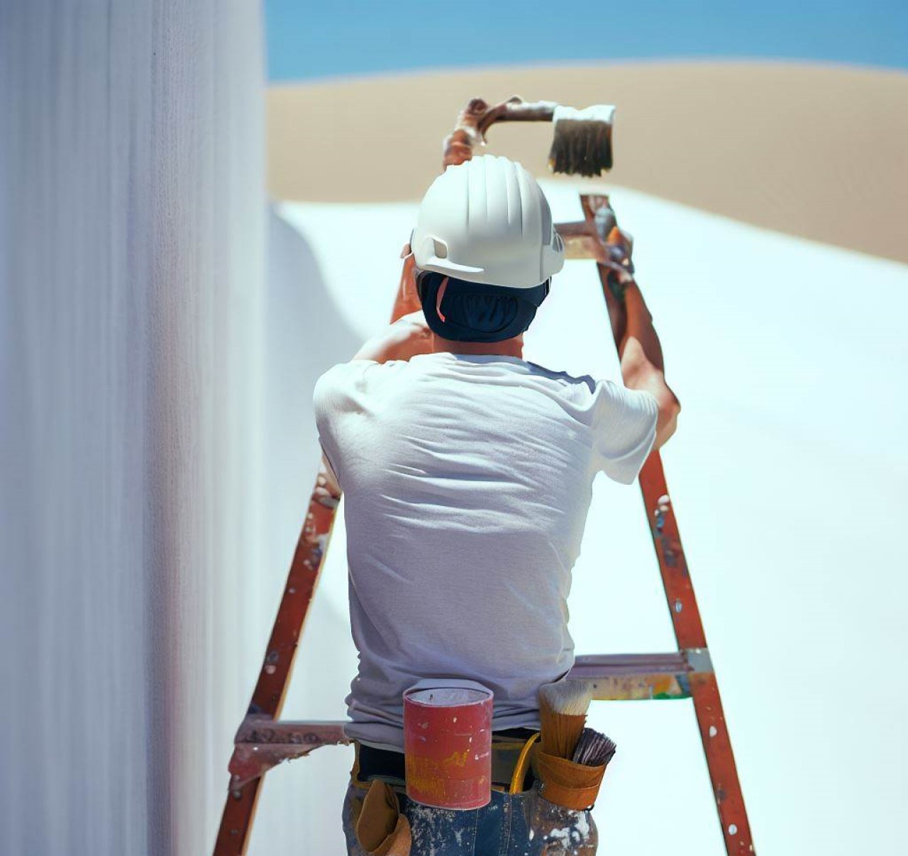 Pintor contempla la pared recien pintada