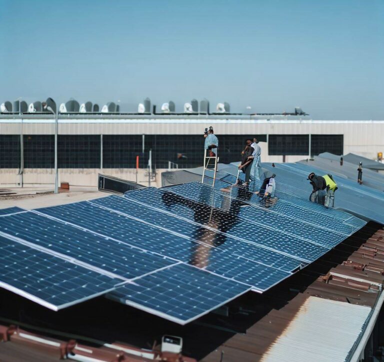 instalación de 6 placas solares en la cubierta de una nave industrial en Madrid